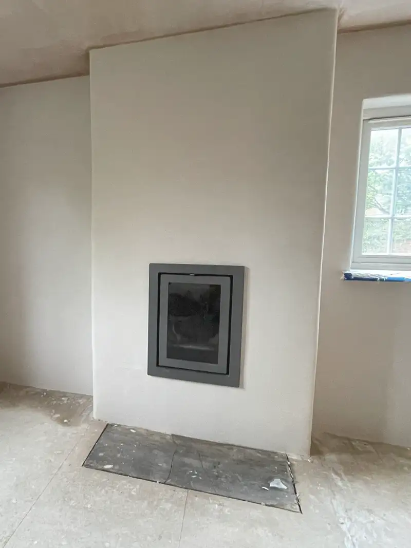 Two part lime top coat finish fireplace and walls